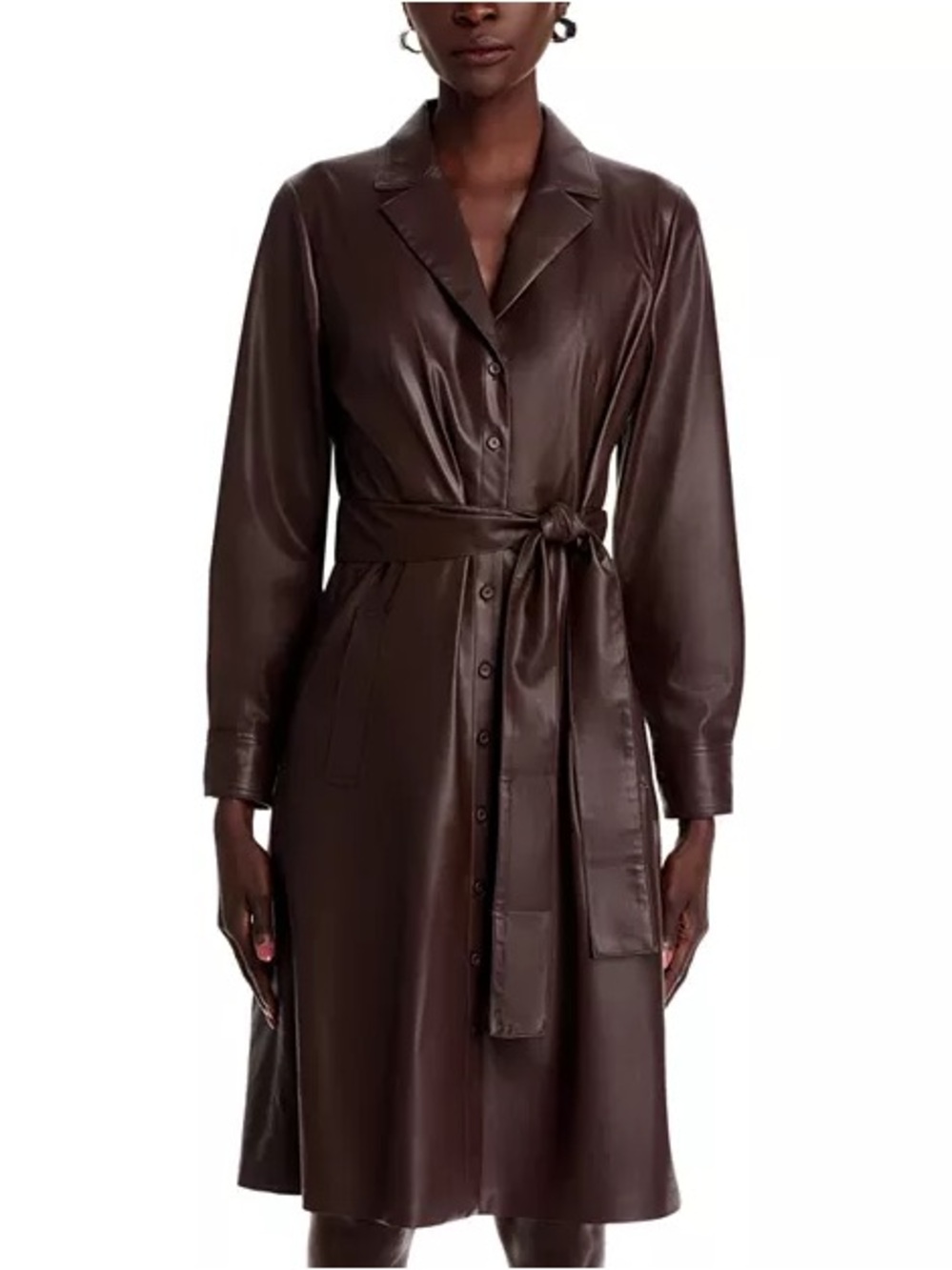 KOBI HALPERIN Dixie Faux Leather Shirtdress Brown XXL NWT Belted Designer Dress - Picture 3 of 15